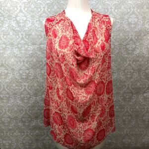 2/$30 Cabi Small Womens Pink Floral Semi Sheer Open Back Sleeveless Vita Blouse